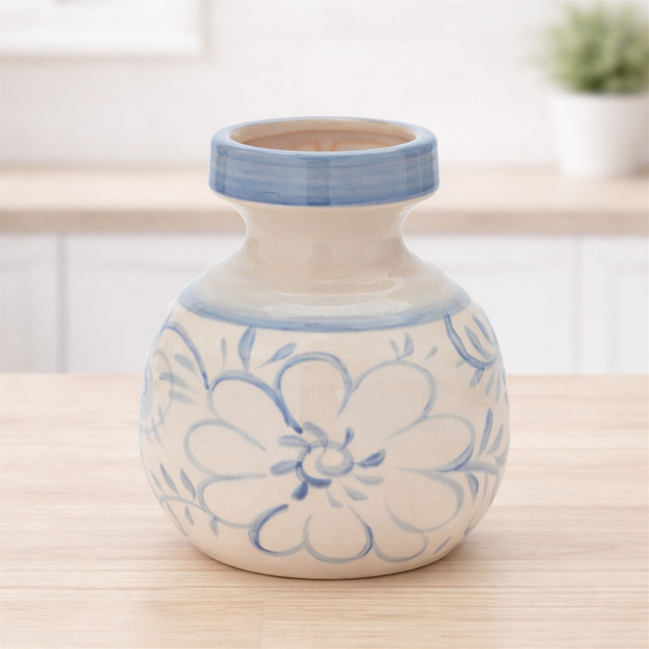 Floral Stoneware Vase 7"H