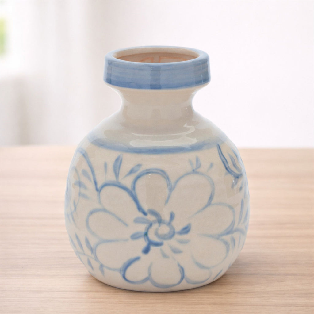 Floral Stoneware Vase 7"H