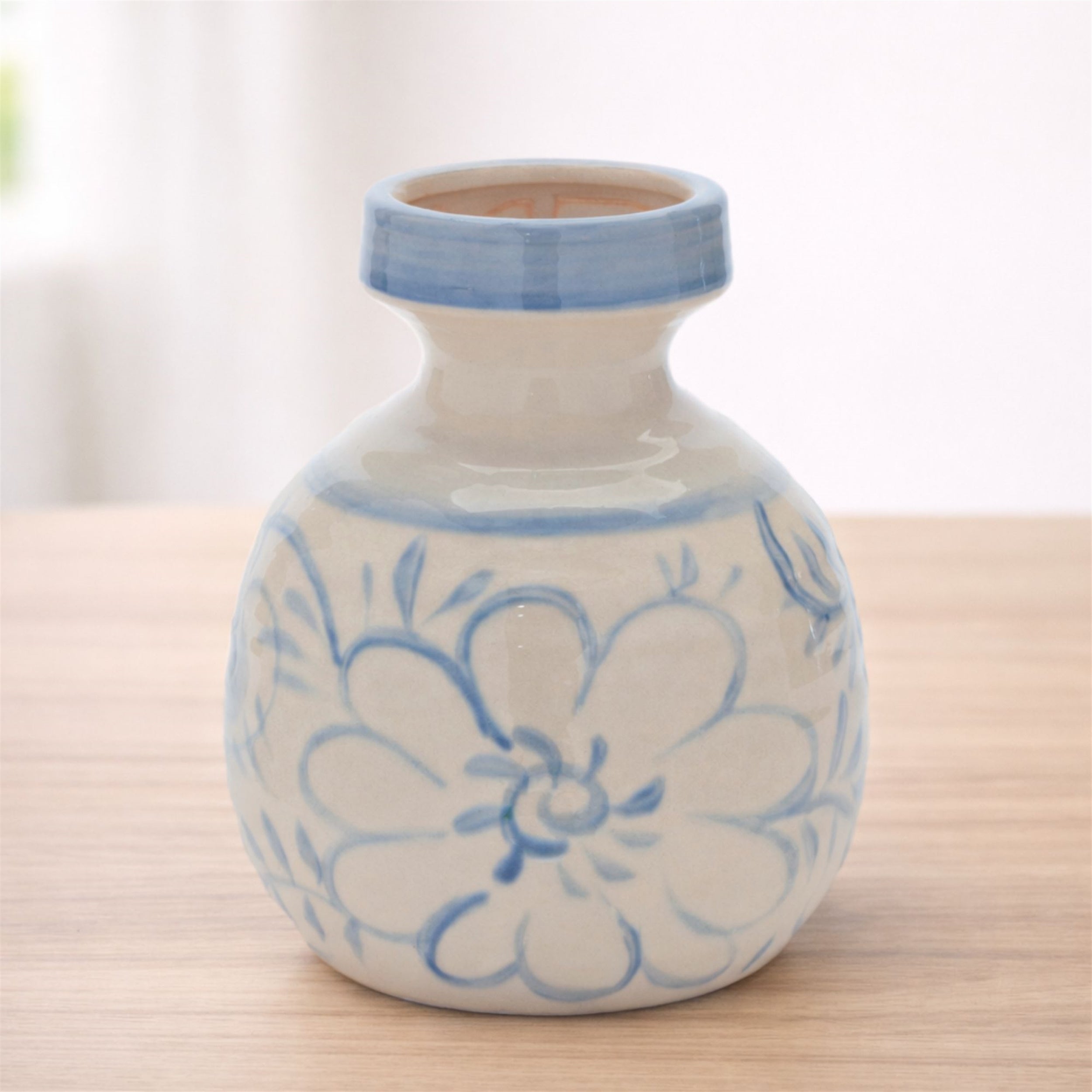 Floral Stoneware Vase 7"H