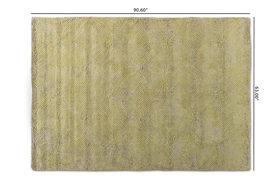Baxton Studio Leora Modern and Contemporary Lime Green and Grey Hand-Tufted Viscose Blend Area Rug