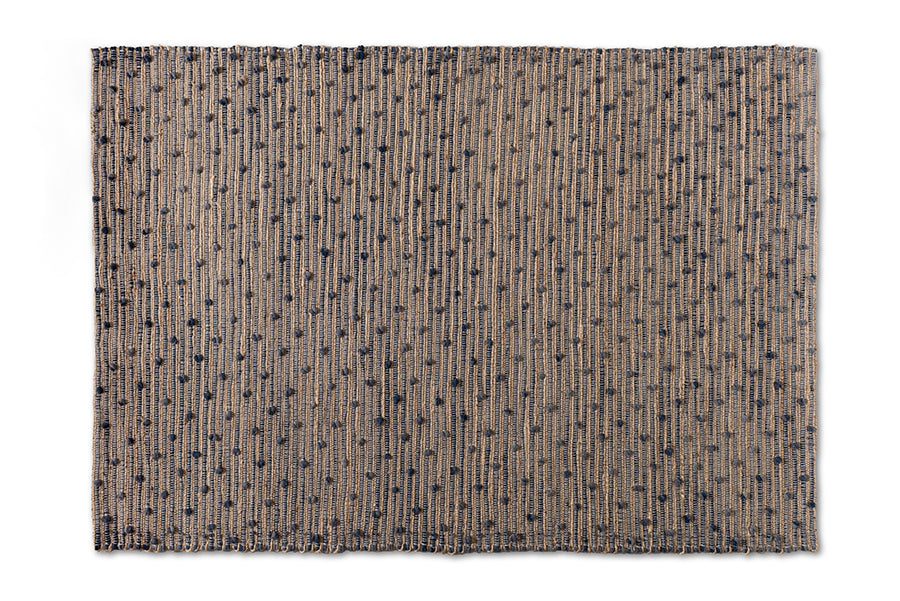 Baxton Studio Berries Modern and Contemporary Natural Brown and Blue Handwoven Jute Blend Area Rug