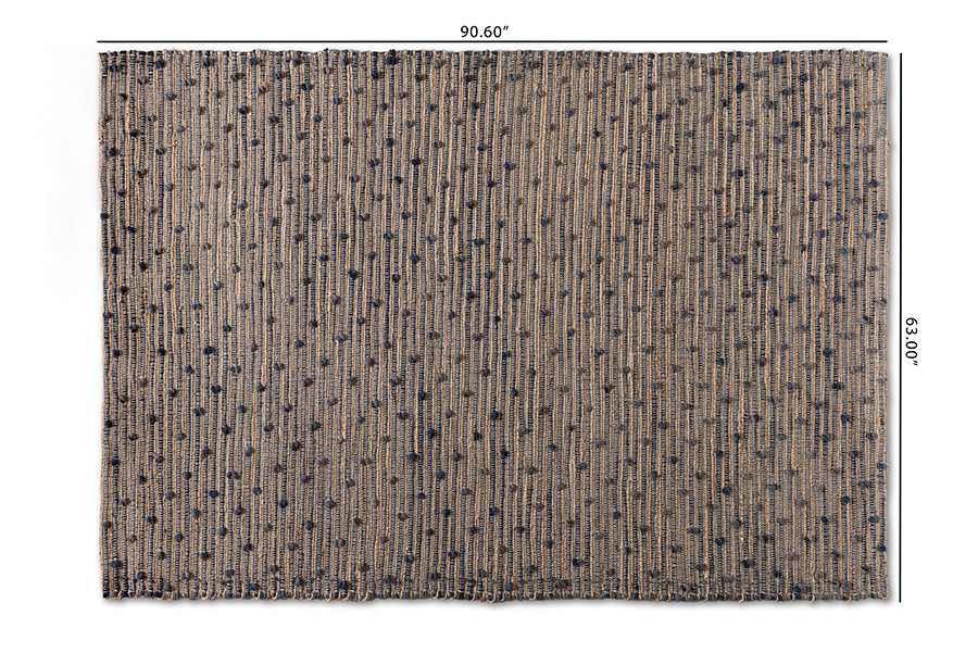 Baxton Studio Berries Modern and Contemporary Natural Brown and Blue Handwoven Jute Blend Area Rug