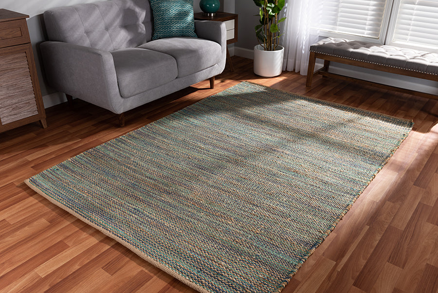 Baxton Studio Michigan Modern and Contemporary Blue Handwoven Hemp Blend Area Rug