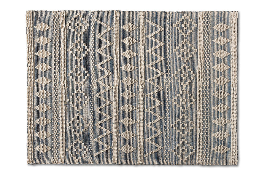 Baxton Studio Callum Modern and Contemporary Ivory and Blue Handwoven Wool Blend Area Rug