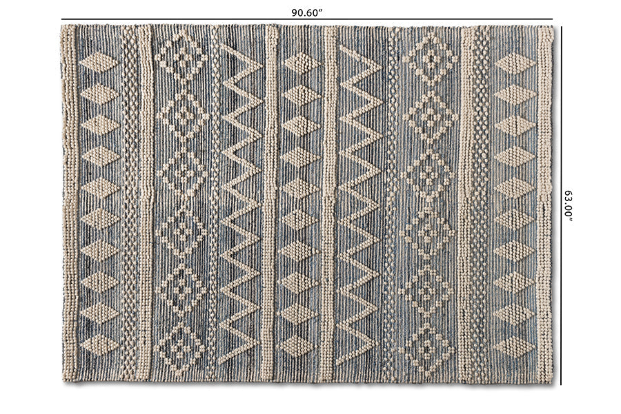 Baxton Studio Callum Modern and Contemporary Ivory and Blue Handwoven Wool Blend Area Rug