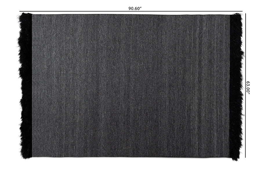 Baxton Studio Dalston Modern and Contemporary Dark Grey and Black Handwoven Wool Blend Area Rug