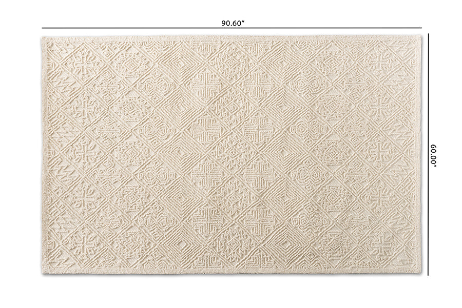 Baxton Studio Meltem Modern and Contemporary Ivory Handwoven Wool Area Rug