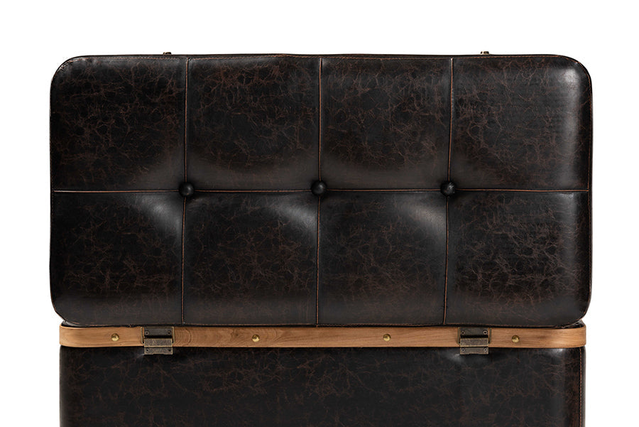 Baxton Studio Gendry Modern Rustic Transitional Dark Brown Faux Leather Upholstered and Oak Brown Finished Wood Large Storage Ottoman
