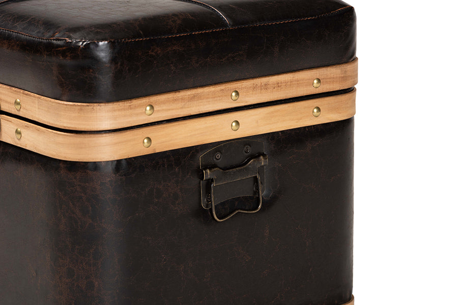 Baxton Studio Gendry Modern Rustic Transitional Dark Brown Faux Leather Upholstered and Oak Brown Finished Wood Large Storage Ottoman