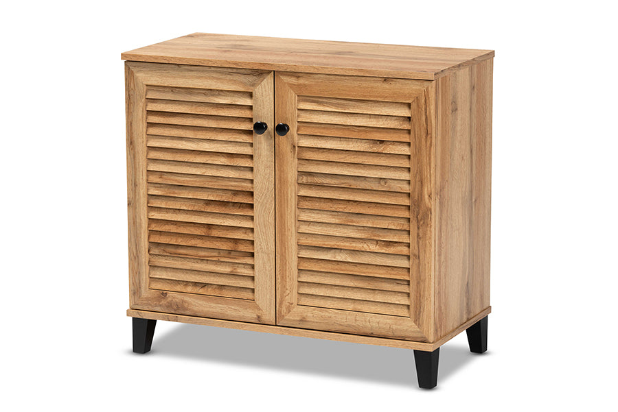 Baxton Studio Coolidge Modern and Contemporary Oak Brown Finished Wood 2-Door Shoe Storage Cabinet