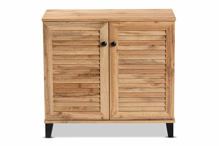 Baxton Studio Coolidge Modern and Contemporary Oak Brown Finished Wood 2-Door Shoe Storage Cabinet