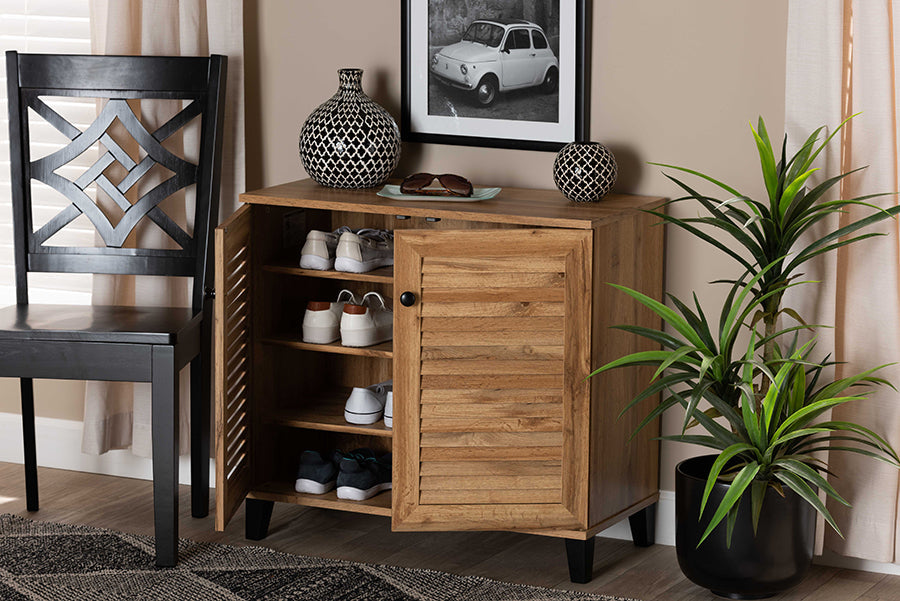 Baxton Studio Coolidge Modern and Contemporary Oak Brown Finished Wood 2-Door Shoe Storage Cabinet