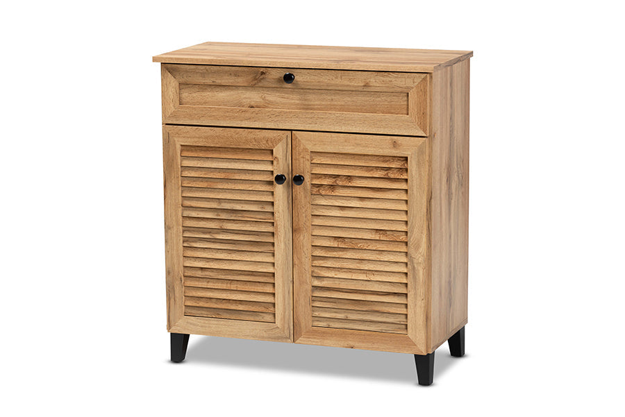 Baxton Studio Coolidge Modern and Contemporary Oak Brown Finished Wood 1-Drawer Shoe Storage Cabinet