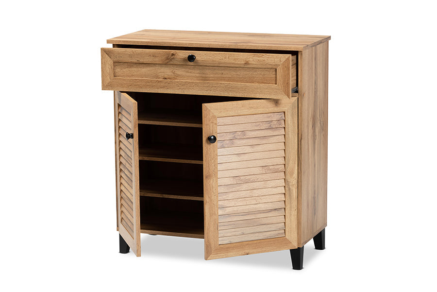 Baxton Studio Coolidge Modern and Contemporary Oak Brown Finished Wood 1-Drawer Shoe Storage Cabinet