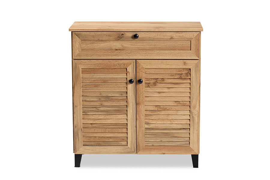 Baxton Studio Coolidge Modern and Contemporary Oak Brown Finished Wood 1-Drawer Shoe Storage Cabinet