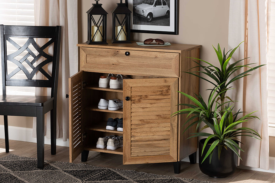 Baxton Studio Coolidge Modern and Contemporary Oak Brown Finished Wood 1-Drawer Shoe Storage Cabinet