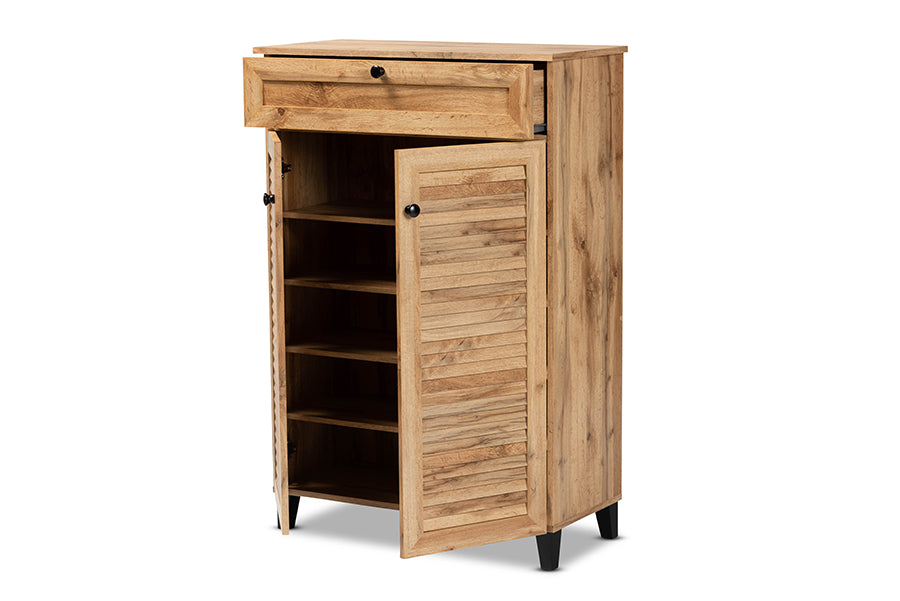 Baxton Studio Coolidge Modern and Contemporary Oak Brown Finished Wood 5-Shelf Shoe Storage Cabinet