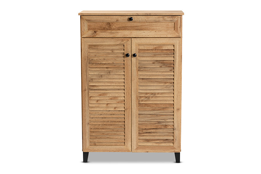 Baxton Studio Coolidge Modern and Contemporary Oak Brown Finished Wood 5-Shelf Shoe Storage Cabinet