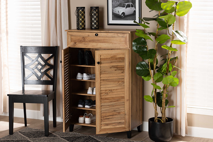 Baxton Studio Coolidge Modern and Contemporary Oak Brown Finished Wood 5-Shelf Shoe Storage Cabinet
