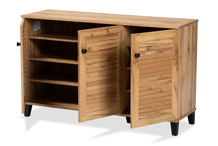 Baxton Studio Coolidge Modern and Contemporary Oak Brown Finished Wood 3-Door Shoe Storage Cabinet