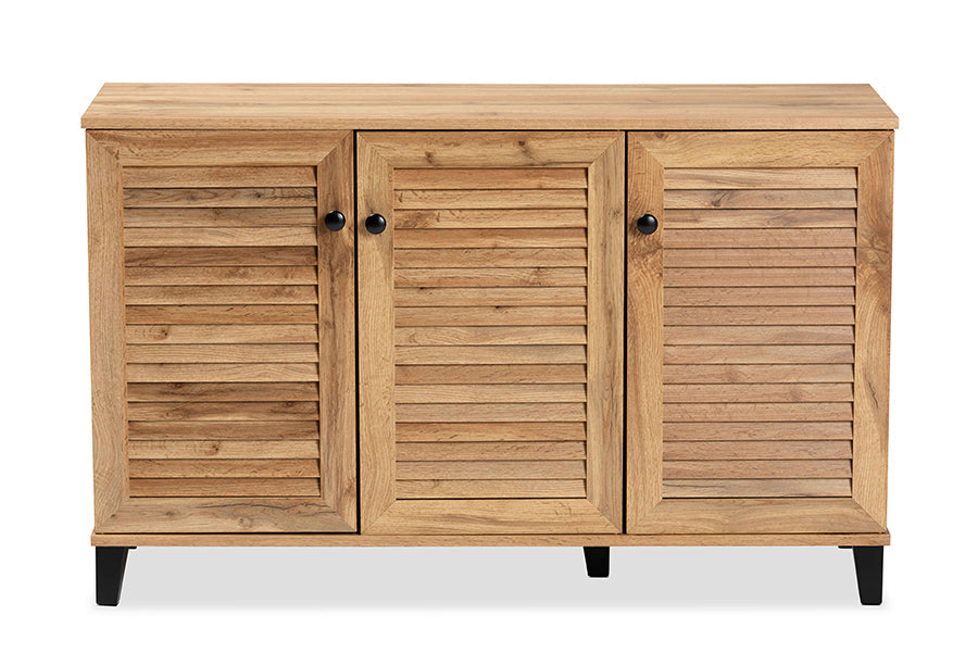 Baxton Studio Coolidge Modern and Contemporary Oak Brown Finished Wood 3-Door Shoe Storage Cabinet