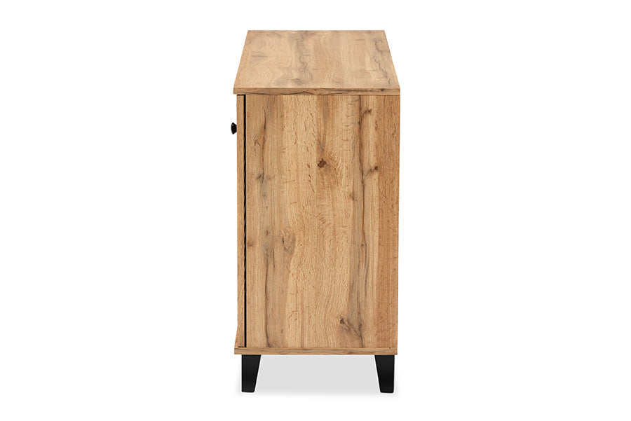 Baxton Studio Coolidge Modern and Contemporary Oak Brown Finished Wood 3-Door Shoe Storage Cabinet