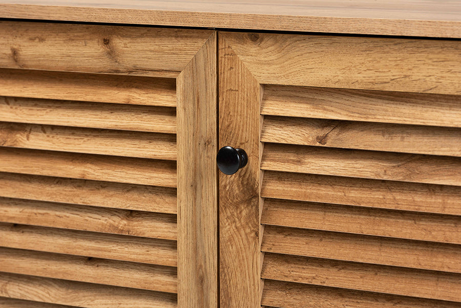 Baxton Studio Coolidge Modern and Contemporary Oak Brown Finished Wood 3-Door Shoe Storage Cabinet