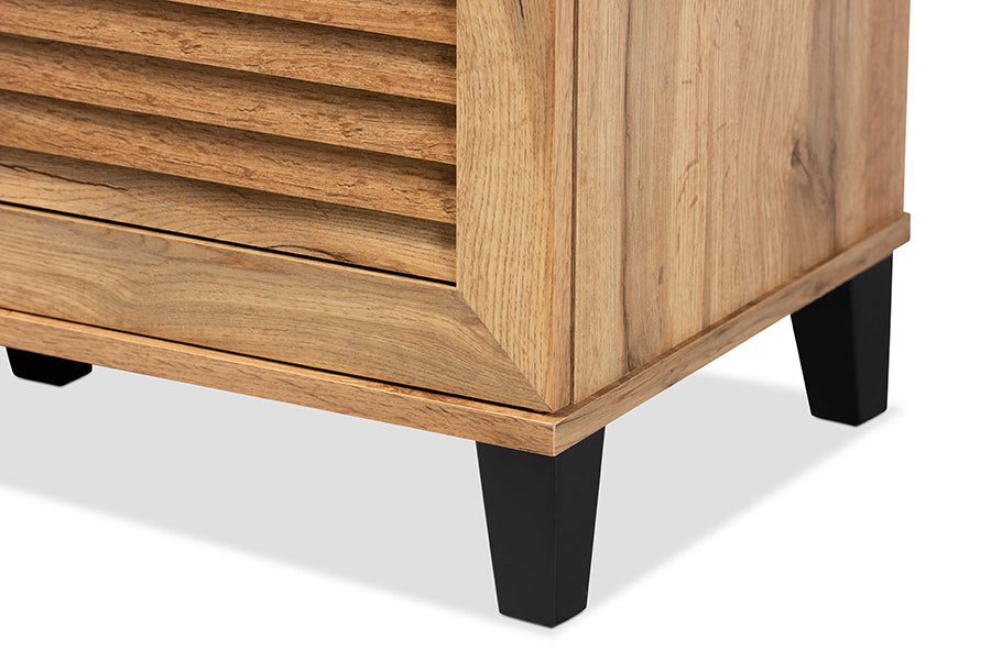Baxton Studio Coolidge Modern and Contemporary Oak Brown Finished Wood 3-Door Shoe Storage Cabinet
