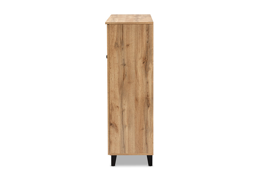 Baxton Studio Coolidge Modern and Contemporary Oak Brown Finished Wood 3-Door Shoe Storage Cabinet with Drawer