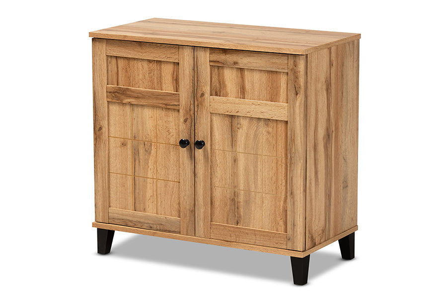 Baxton Studio Glidden Modern and Contemporary Oak Brown Finished Wood 2-Door Shoe Storage Cabinet