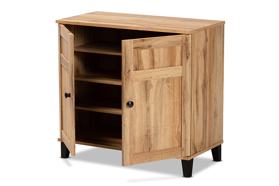 Baxton Studio Glidden Modern and Contemporary Oak Brown Finished Wood 2-Door Shoe Storage Cabinet