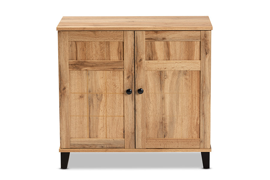 Baxton Studio Glidden Modern and Contemporary Oak Brown Finished Wood 2-Door Shoe Storage Cabinet