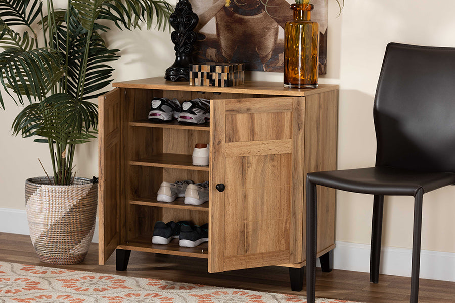 Baxton Studio Glidden Modern and Contemporary Oak Brown Finished Wood 2-Door Shoe Storage Cabinet