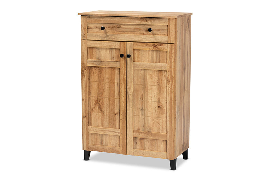 Baxton Studio Glidden Modern and Contemporary Oak Brown Finished Wood 1-Drawer Shoe Storage Cabinet