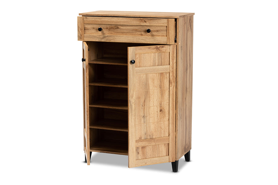 Baxton Studio Glidden Modern and Contemporary Oak Brown Finished Wood 1-Drawer Shoe Storage Cabinet