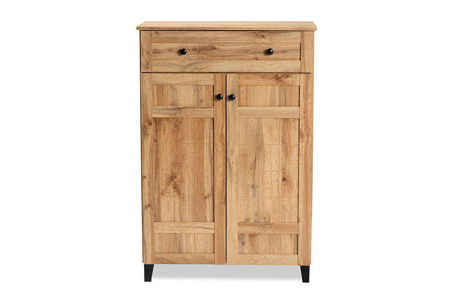 Baxton Studio Glidden Modern and Contemporary Oak Brown Finished Wood 1-Drawer Shoe Storage Cabinet