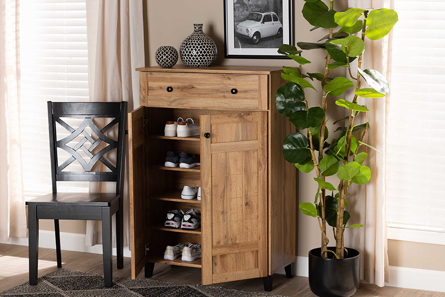 Baxton Studio Glidden Modern and Contemporary Oak Brown Finished Wood 1-Drawer Shoe Storage Cabinet