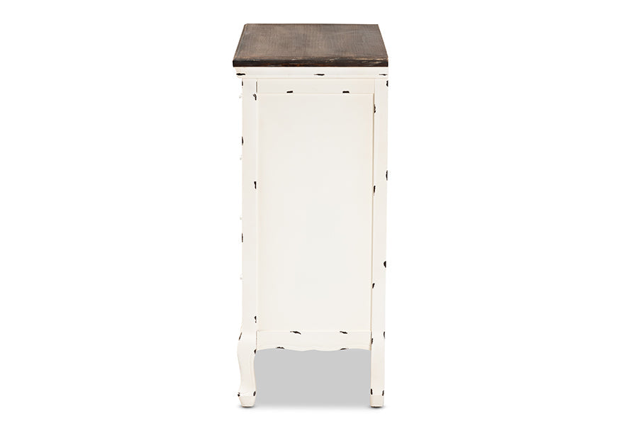 Baxton Studio Levron Classic and Traditional Two-Tone Walnut Brown and Antique White Finished Wood 5-Drawer Storage Cabinet