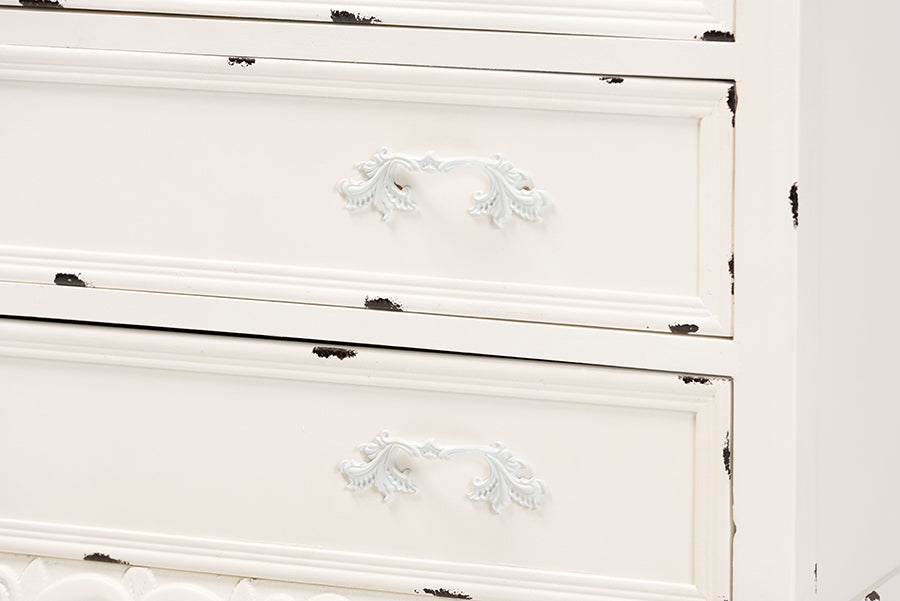 Baxton Studio Levron Classic and Traditional Two-Tone Walnut Brown and Antique White Finished Wood 5-Drawer Storage Cabinet