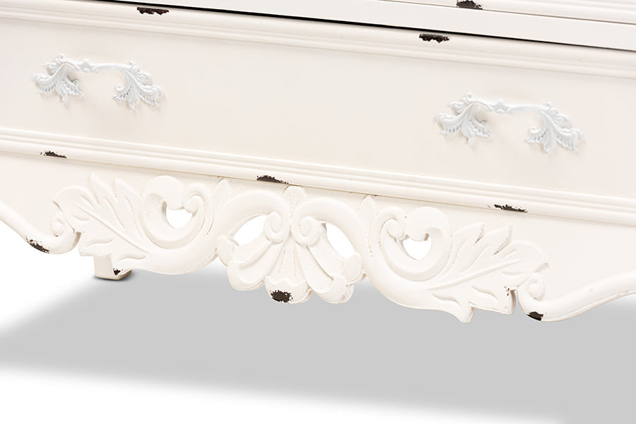 Baxton Studio Levron Classic and Traditional Two-Tone Walnut Brown and Antique White Finished Wood 5-Drawer Storage Cabinet