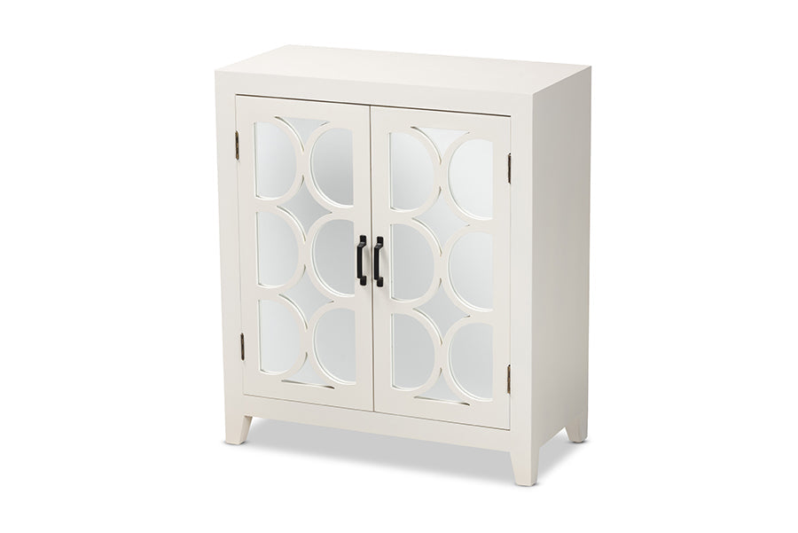 Baxton Studio Garcelle Modern and Contemporary White Finished Wood and Mirrored Glass 2-Door Sideboard