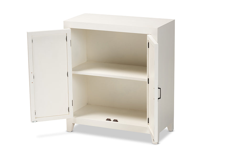 Baxton Studio Garcelle Modern and Contemporary White Finished Wood and Mirrored Glass 2-Door Sideboard