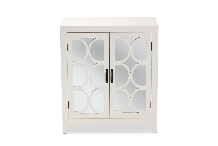 Baxton Studio Garcelle Modern and Contemporary White Finished Wood and Mirrored Glass 2-Door Sideboard