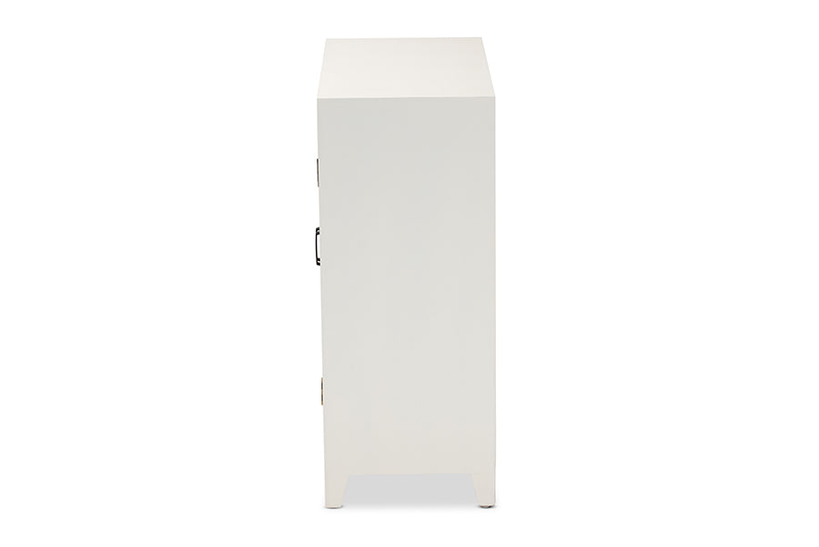 Baxton Studio Garcelle Modern and Contemporary White Finished Wood and Mirrored Glass 2-Door Sideboard