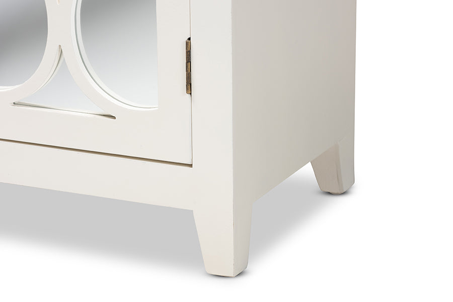 Baxton Studio Garcelle Modern and Contemporary White Finished Wood and Mirrored Glass 2-Door Sideboard