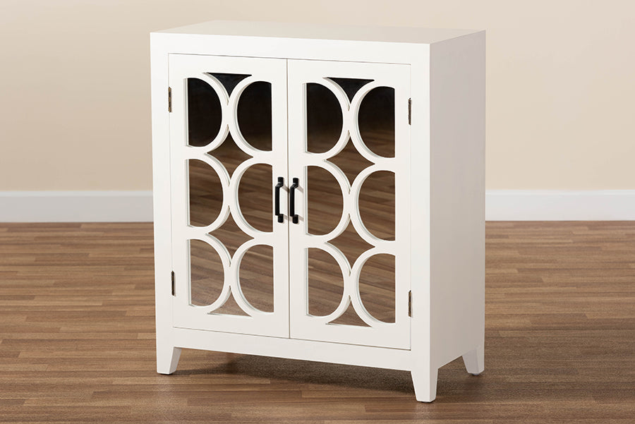 Baxton Studio Garcelle Modern and Contemporary White Finished Wood and Mirrored Glass 2-Door Sideboard