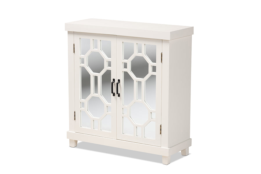Baxton Studio Carlena Modern and Contemporary White Finished Wood and Mirrored Glass 2-Door Sideboard