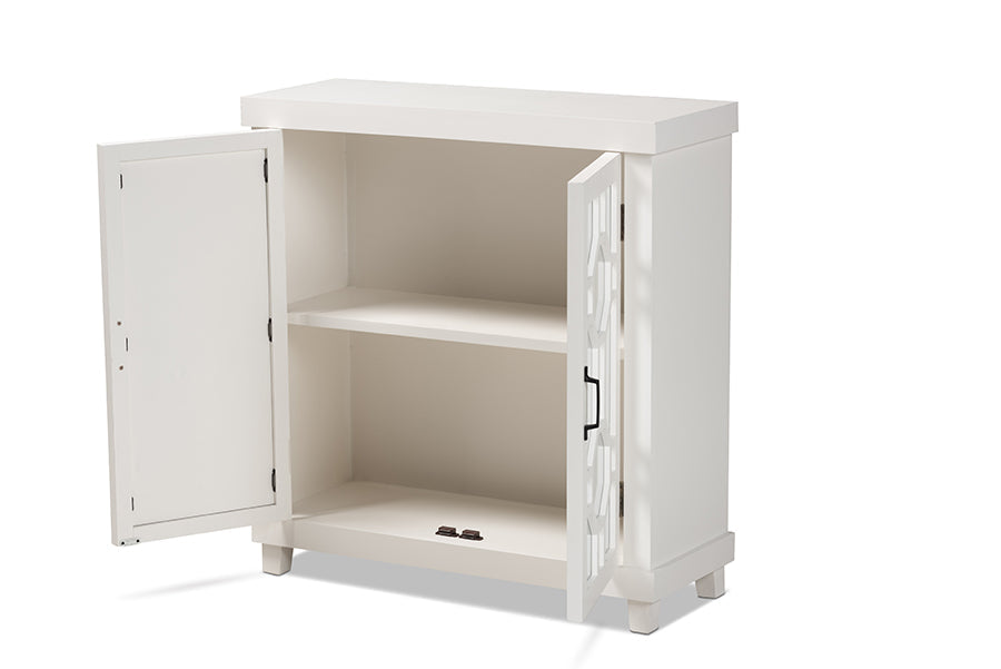 Baxton Studio Carlena Modern and Contemporary White Finished Wood and Mirrored Glass 2-Door Sideboard