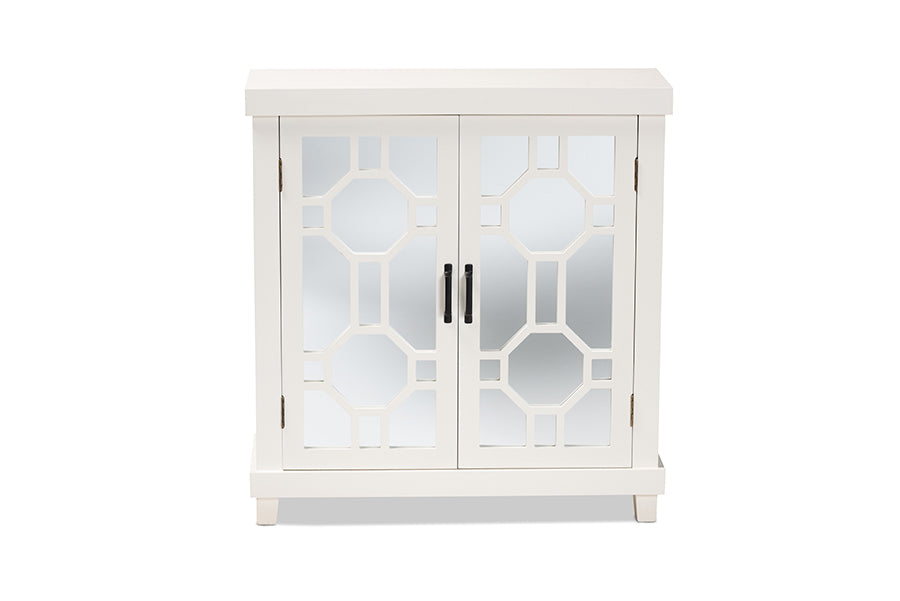 Baxton Studio Carlena Modern and Contemporary White Finished Wood and Mirrored Glass 2-Door Sideboard