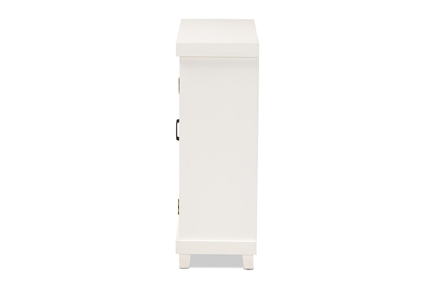 Baxton Studio Carlena Modern and Contemporary White Finished Wood and Mirrored Glass 2-Door Sideboard